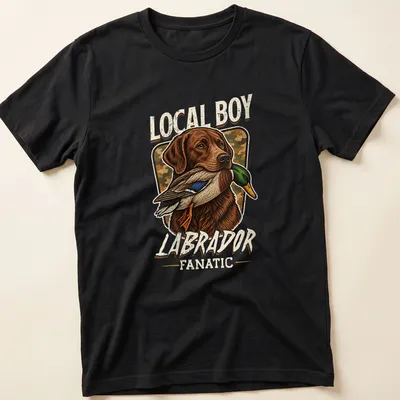 Vintage detailed Labrador Retriever graphic on Local Boy hunting t-shirt