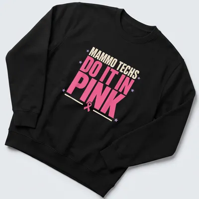 Breast Imaging T-shirt with bold text celebrating mammography techs in pink — printed on a unisex sweatshirt