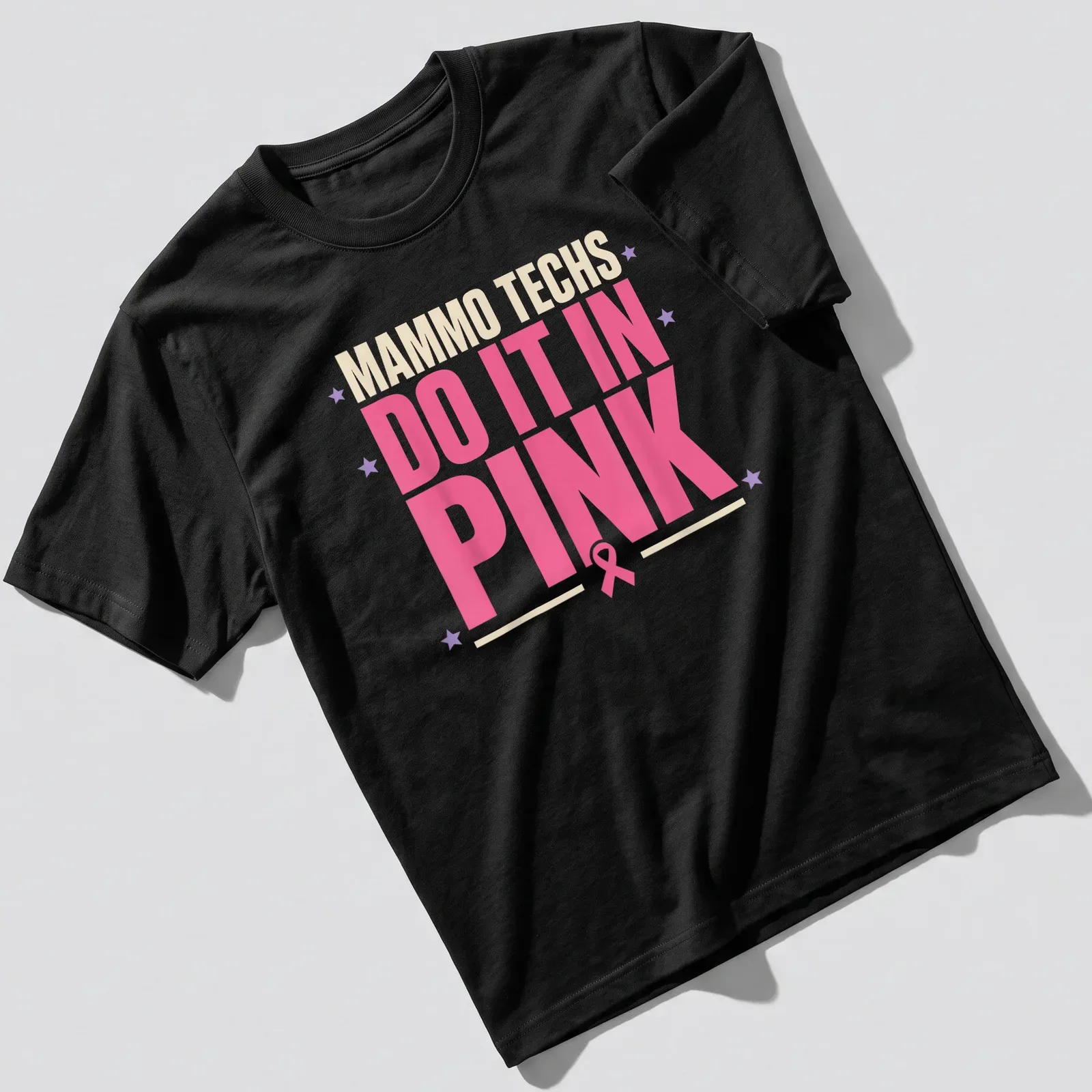 Breast Imaging T-shirt with bold text celebrating mammography techs in pink — printed on a unisex t-shirt