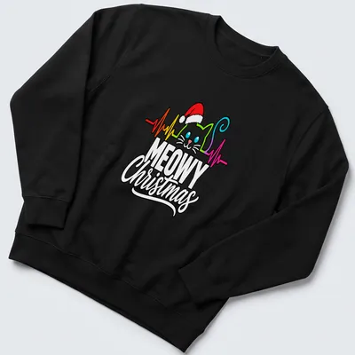 Colorful line-art design of a cat in a Santa hat with Christmas text — printed on a unisex sweatshirt