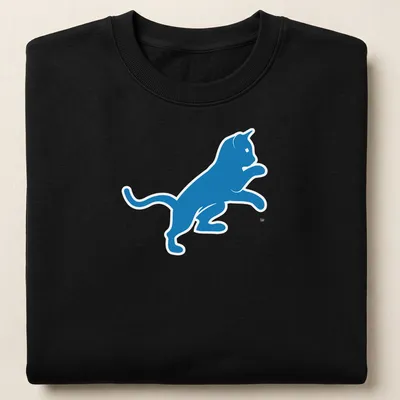 Silhouette of a blue cat with the text Motor City Kitties — printed on a unisex sweatshirt