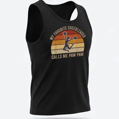 Retro style shirt with text about being a proud Paw Paw and a cheerleader graphic — printed on a tank top