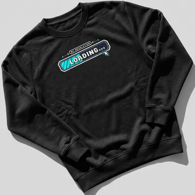 Pixel art loading screen t-shirt with humorous New Year resolution text. — printed on a unisex sweatshirt