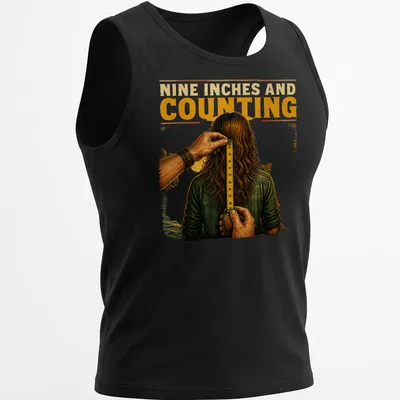 Vintage illustration t-shirt with the humorous phrase about long hair. — printed on a tank top