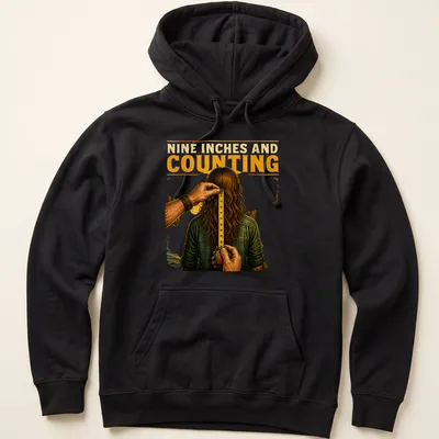 Vintage illustration t-shirt with the humorous phrase about long hair. — printed on a unisex hoodie