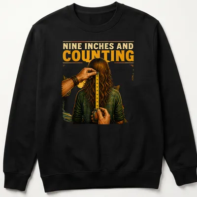 Vintage illustration t-shirt with the humorous phrase about long hair. — printed on a unisex sweatshirt