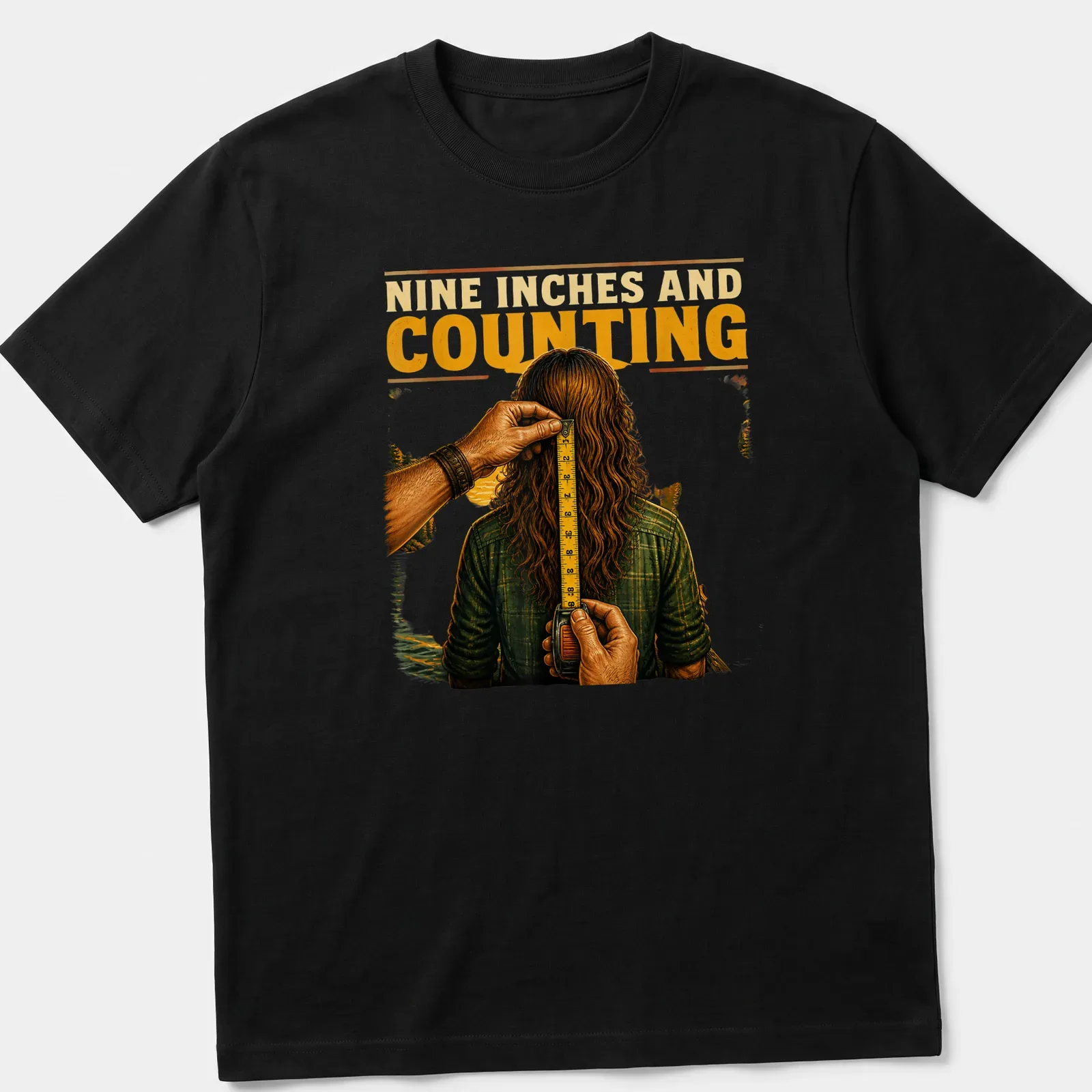 Vintage illustration t-shirt with the humorous phrase about long hair. — printed on a unisex t-shirt