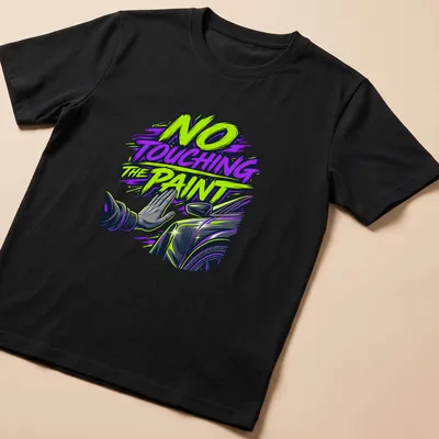 Bold comic style car detailer warning t-shirt with hand gesture illustration