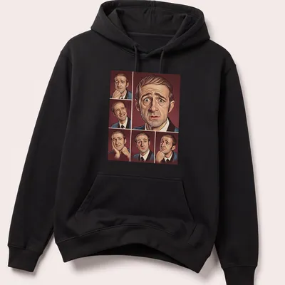 Illustrative portrait of Norman Gunston in warm colors. — printed on a unisex hoodie