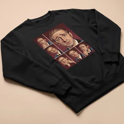 Illustrative portrait of Norman Gunston in warm colors. — printed on a unisex sweatshirt