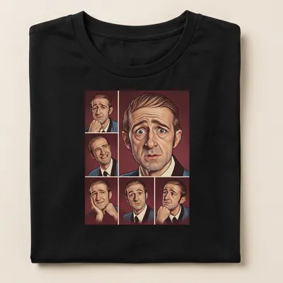 Illustrative portrait of Norman Gunston in warm colors. — printed on a women's shirt