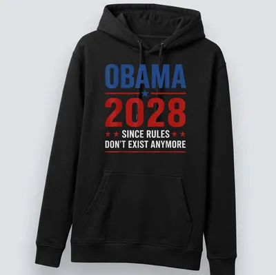 Bold graphic political t-shirt with a slogan about Obama 2028 — printed on a unisex hoodie