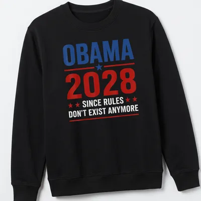 Bold graphic political t-shirt with a slogan about Obama 2028 — printed on a unisex sweatshirt