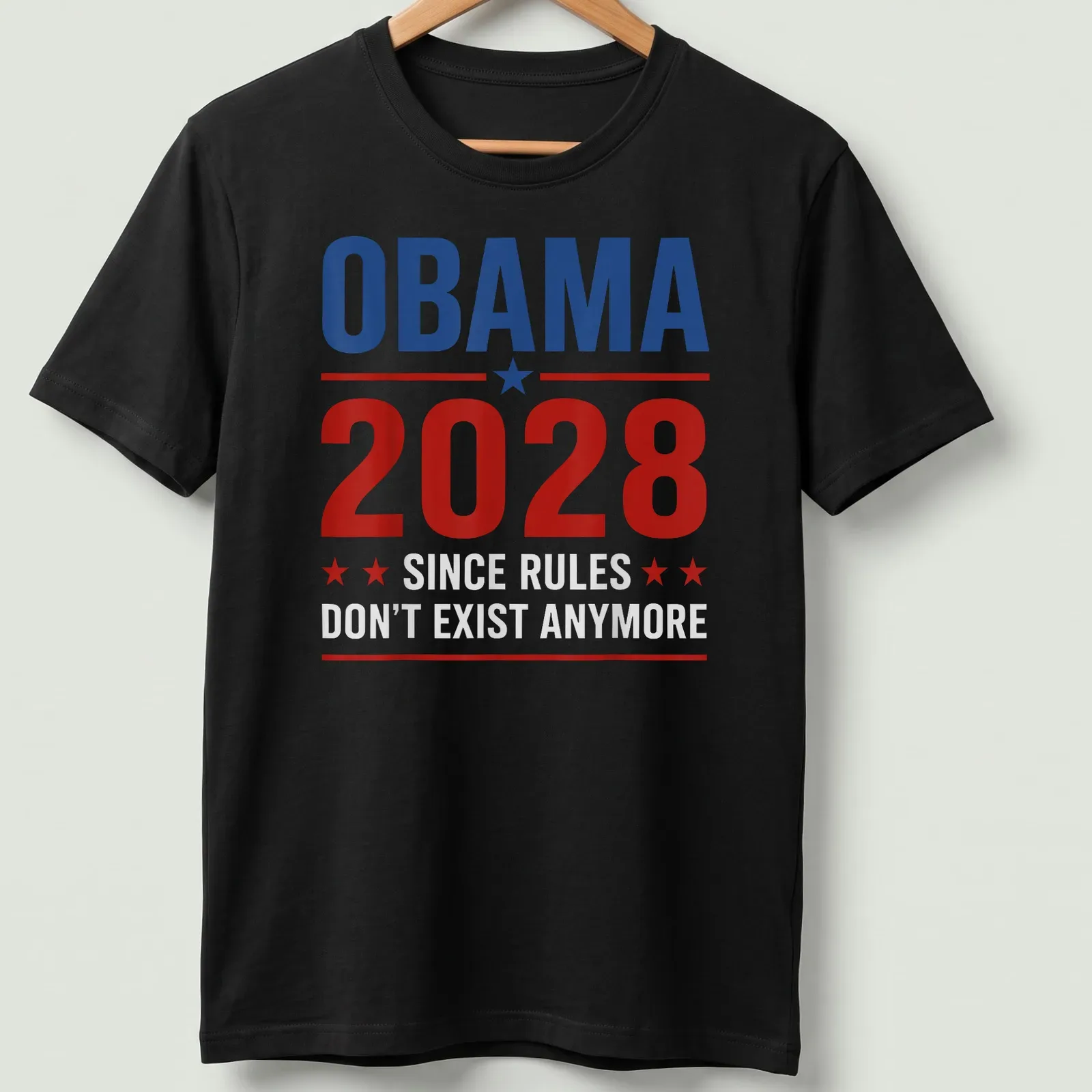 Bold graphic political t-shirt with a slogan about Obama 2028 — printed on a unisex t-shirt