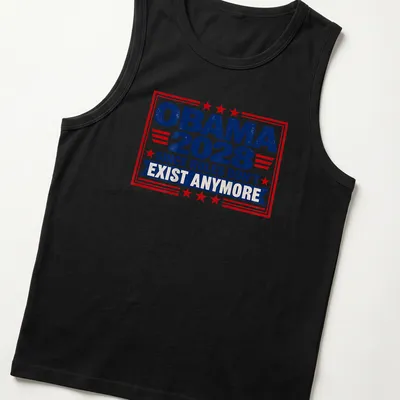 Vintage distressed Obama 2028 slogan t-shirt in red, blue, and white — printed on a tank top