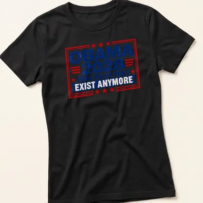 Vintage distressed Obama 2028 slogan t-shirt in red, blue, and white — printed on a women's shirt