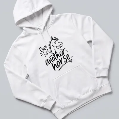 Hand-drawn graphic shirt featuring a humorous quote about horse ownership. — printed on a unisex hoodie