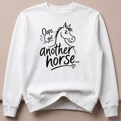 Hand-drawn graphic shirt featuring a humorous quote about horse ownership. — printed on a unisex sweatshirt