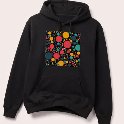 Colorful retro pattern t-shirt featuring the word 'origins' and vibrant circles — printed on a unisex hoodie
