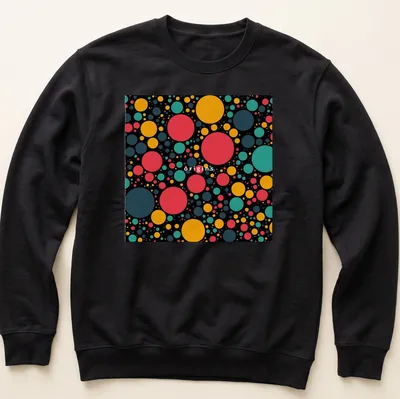 Colorful retro pattern t-shirt featuring the word 'origins' and vibrant circles — printed on a unisex sweatshirt