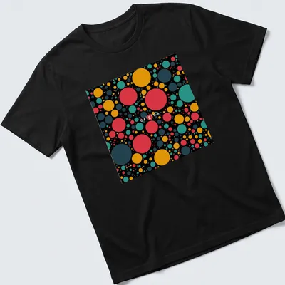 Colorful retro pattern t-shirt featuring the word 'origins' and vibrant circles