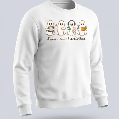 Kawaii line-art t-shirt featuring playful ghosts and the text 'Para normal activities' — printed on a unisex sweatshirt