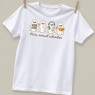 Kawaii line-art t-shirt featuring playful ghosts and the text 'Para normal activities' — printed on a unisex t-shirt