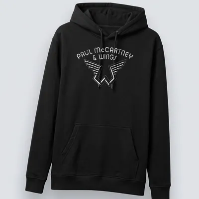 Black and white Paul McCartney and Wings logo — printed on a unisex hoodie