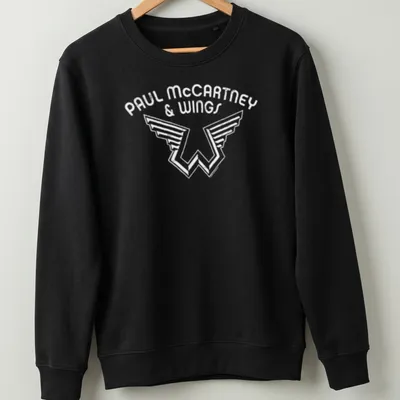 Black and white Paul McCartney and Wings logo — printed on a unisex sweatshirt