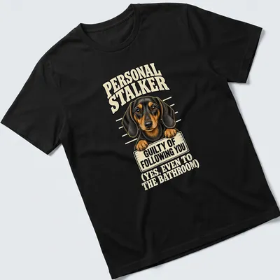 Vintage illustration of a dachshund with humorous text about companionship — printed on a unisex t-shirt