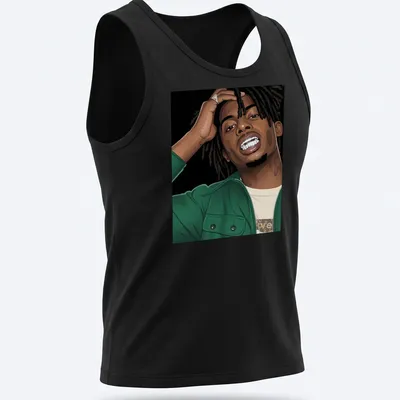 Illustration of Playboi Carty in bold vector art with green and black elements — printed on a tank top