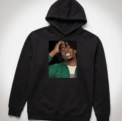 Illustration of Playboi Carty in bold vector art with green and black elements — printed on a unisex hoodie