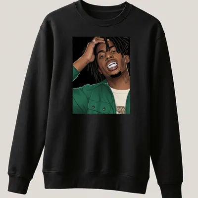 Illustration of Playboi Carty in bold vector art with green and black elements — printed on a unisex sweatshirt