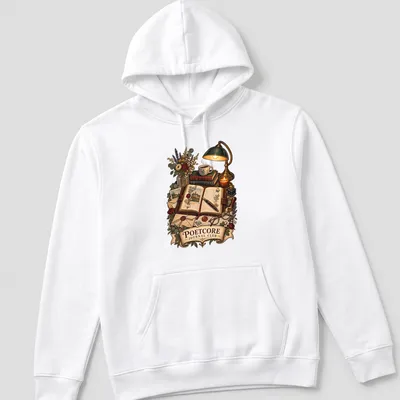 Vintage writing-themed shirt with Poetcore Journal Club graphic — printed on a unisex hoodie