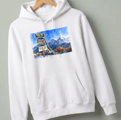 Watercolor mountain landscape with multiple signs and vibrant colors — printed on a unisex hoodie