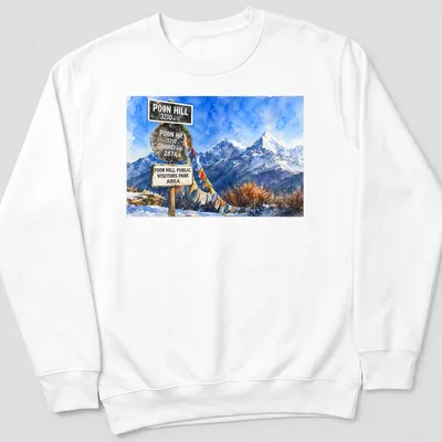 Watercolor mountain landscape with multiple signs and vibrant colors — printed on a unisex sweatshirt