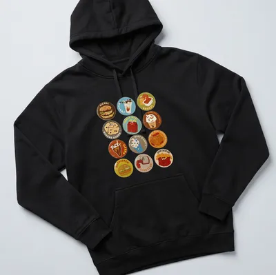 Kawaii cartoon McChicken characters and fast food icons with vibrant colors — printed on a unisex hoodie
