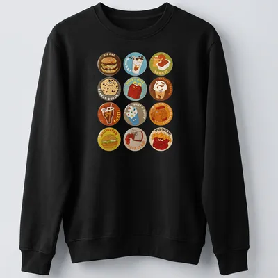 Kawaii cartoon McChicken characters and fast food icons with vibrant colors — printed on a unisex sweatshirt