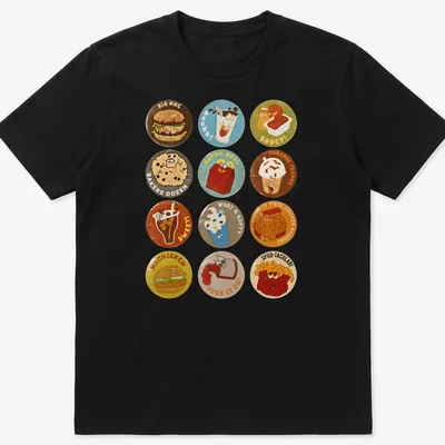Kawaii cartoon McChicken characters and fast food icons with vibrant colors