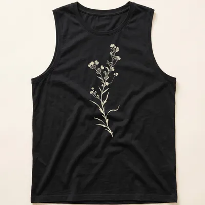 Vintage floral wildflower design in cream and light beige tones — printed on a tank top