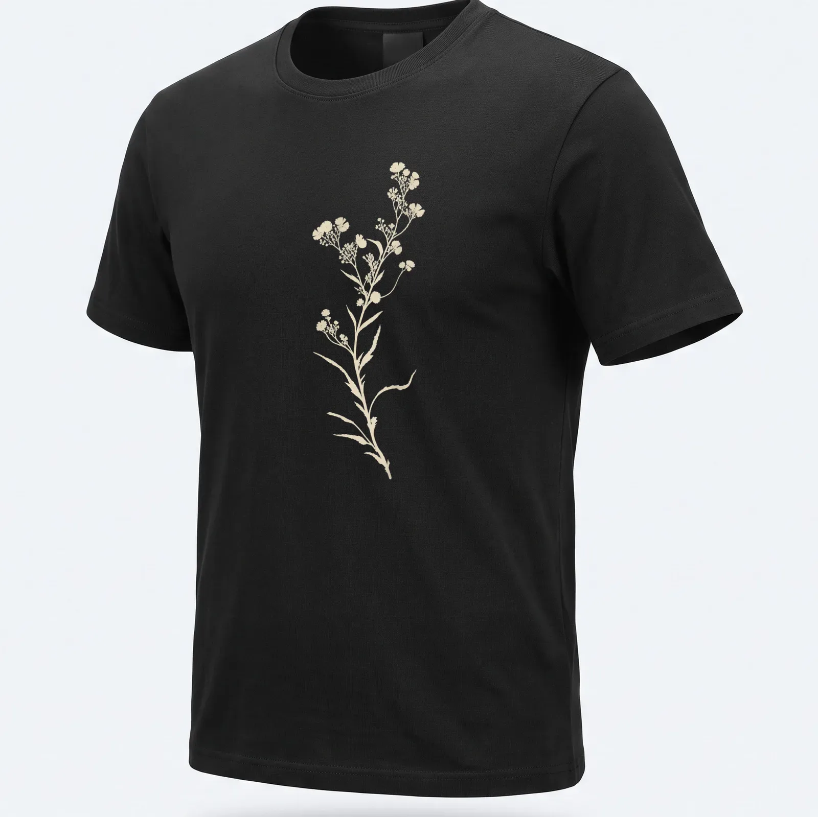 Vintage floral wildflower design in cream and light beige tones — printed on a unisex t-shirt
