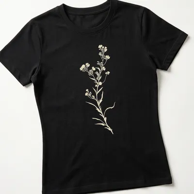 Vintage floral wildflower design in cream and light beige tones — printed on a women's shirt