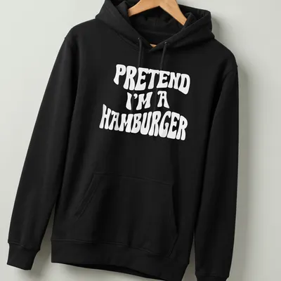 Funny Halloween t-shirt featuring the phrase Pretend I'm A Hamburger — printed on a unisex hoodie