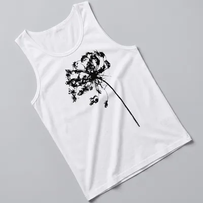 Silhouette of Queen Anne's Lace wildflower in black on white background — printed on a tank top