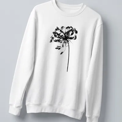 Silhouette of Queen Anne's Lace wildflower in black on white background — printed on a unisex sweatshirt