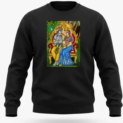 Digital painting of Radha and Krishna in vibrant colors — printed on a unisex sweatshirt