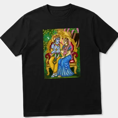 Digital painting of Radha and Krishna in vibrant colors
