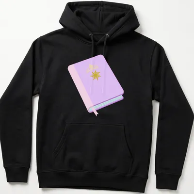Kawaii design featuring a book and the name Rapunzel in playful text. — printed on a unisex hoodie
