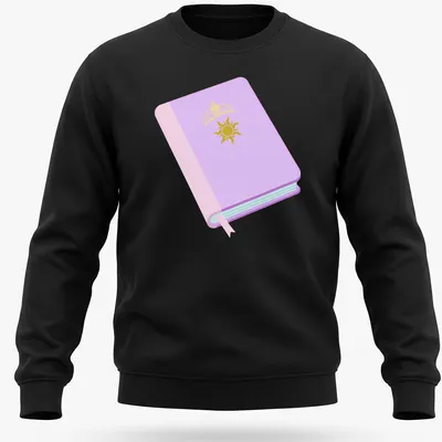 Kawaii design featuring a book and the name Rapunzel in playful text. — printed on a unisex sweatshirt
