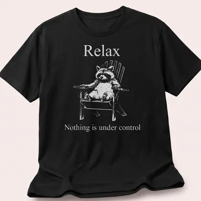 Vintage illustration of a funny raccoon with humorous text about control